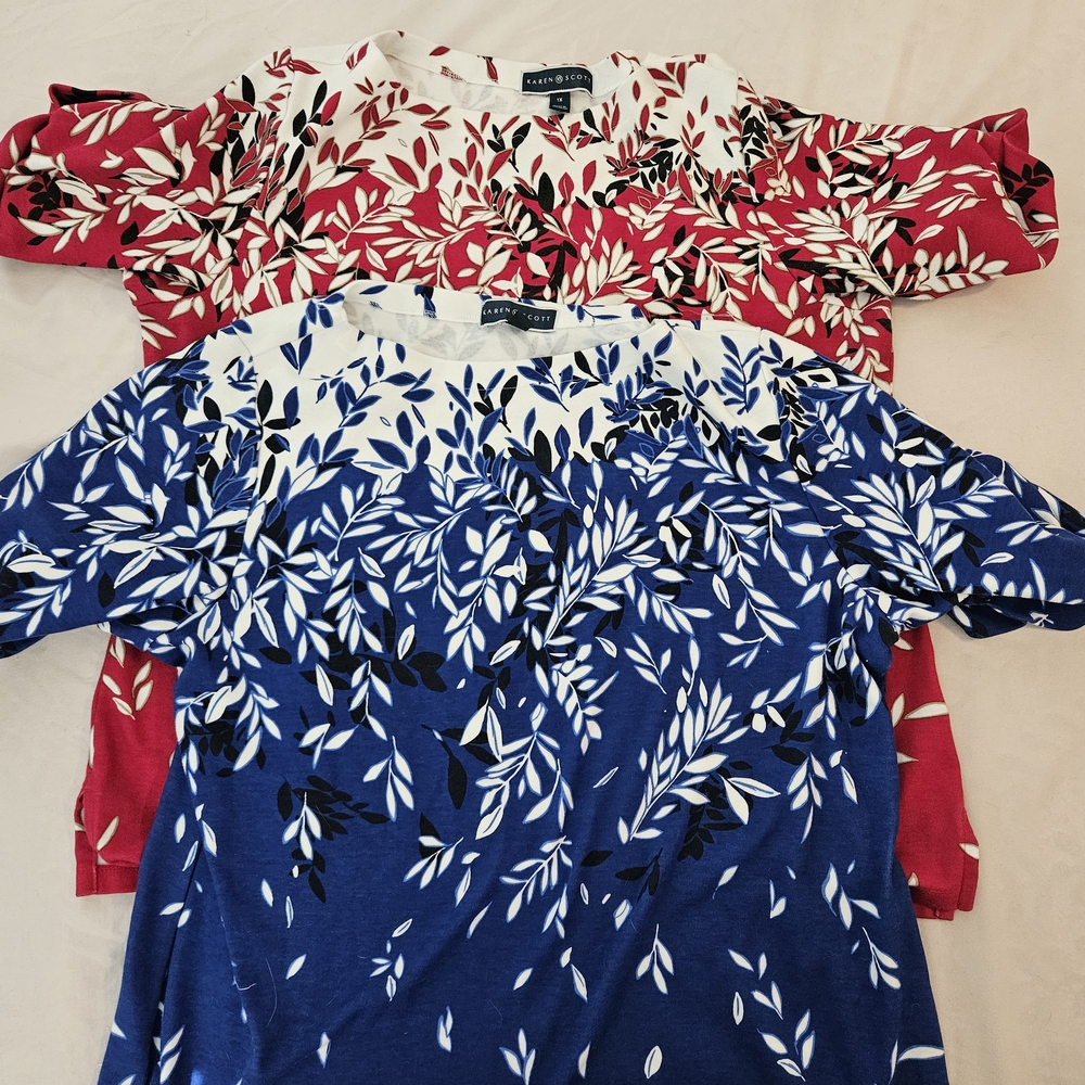 5 Karen Scott Women's Tops - Red and Blue Leaf Print 5 tops